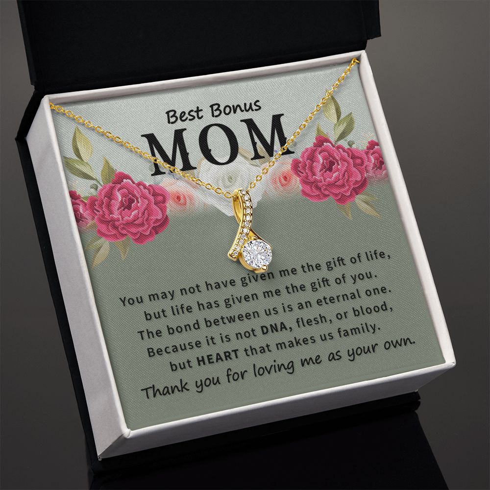 To Bonus Mom You May Not Have Alluring Ribbon Necklace Message Card-Express Your Love Gifts