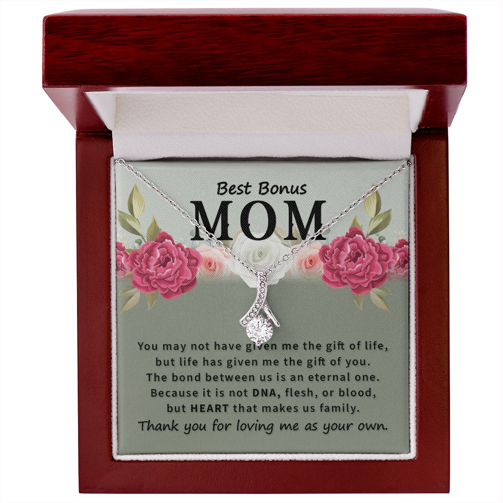 To Bonus Mom You May Not Have Alluring Ribbon Necklace Message Card-Express Your Love Gifts