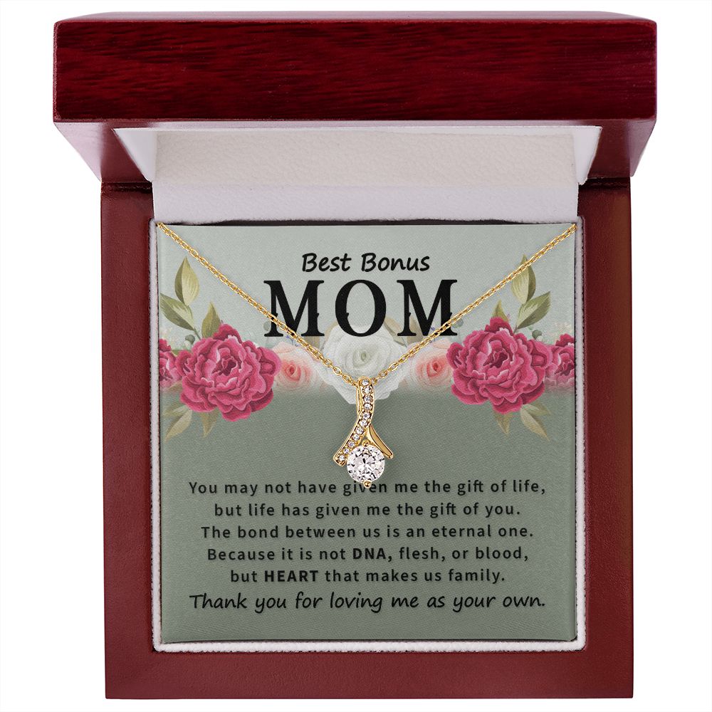 To Bonus Mom You May Not Have Alluring Ribbon Necklace Message Card-Express Your Love Gifts