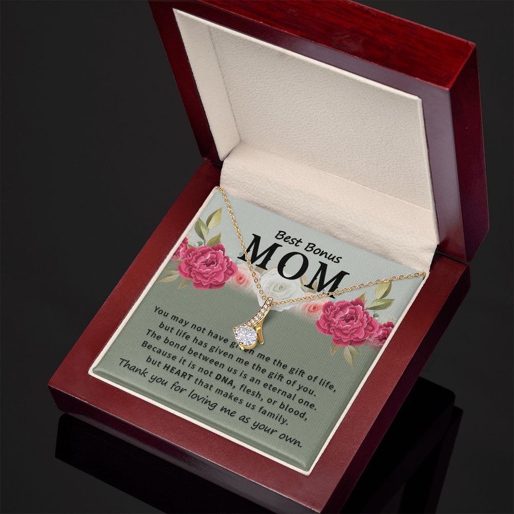 To Bonus Mom You May Not Have Alluring Ribbon Necklace Message Card-Express Your Love Gifts