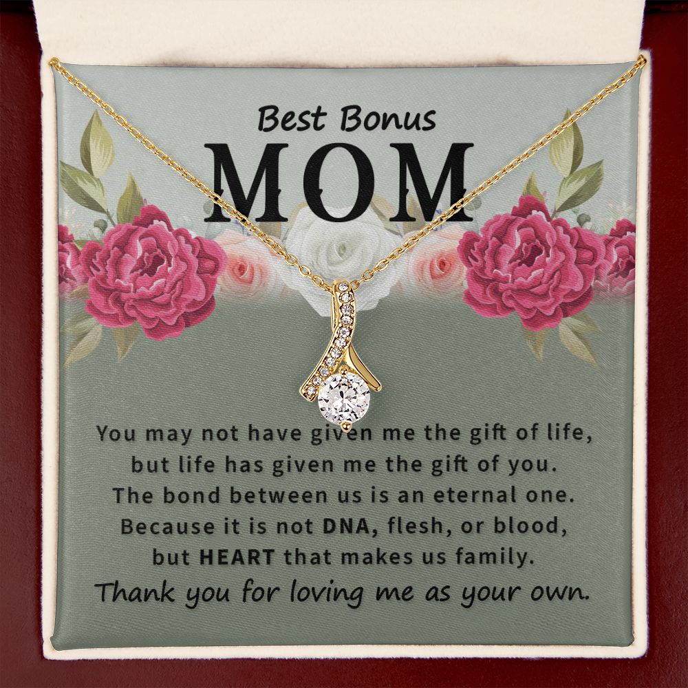 To Bonus Mom You May Not Have Alluring Ribbon Necklace Message Card-Express Your Love Gifts