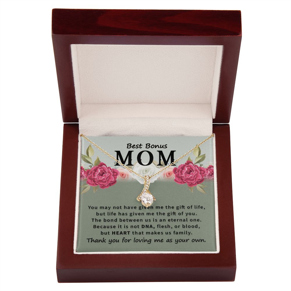 To Bonus Mom You May Not Have Alluring Ribbon Necklace Message Card-Express Your Love Gifts