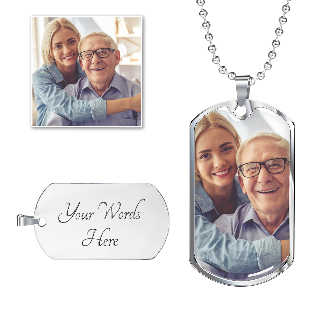 To Dad From Daughter Personalized Behind Every Daughter Message Dog Tag Pendant Keychain Stainless Steel or 18k Gold-Express Your Love Gifts