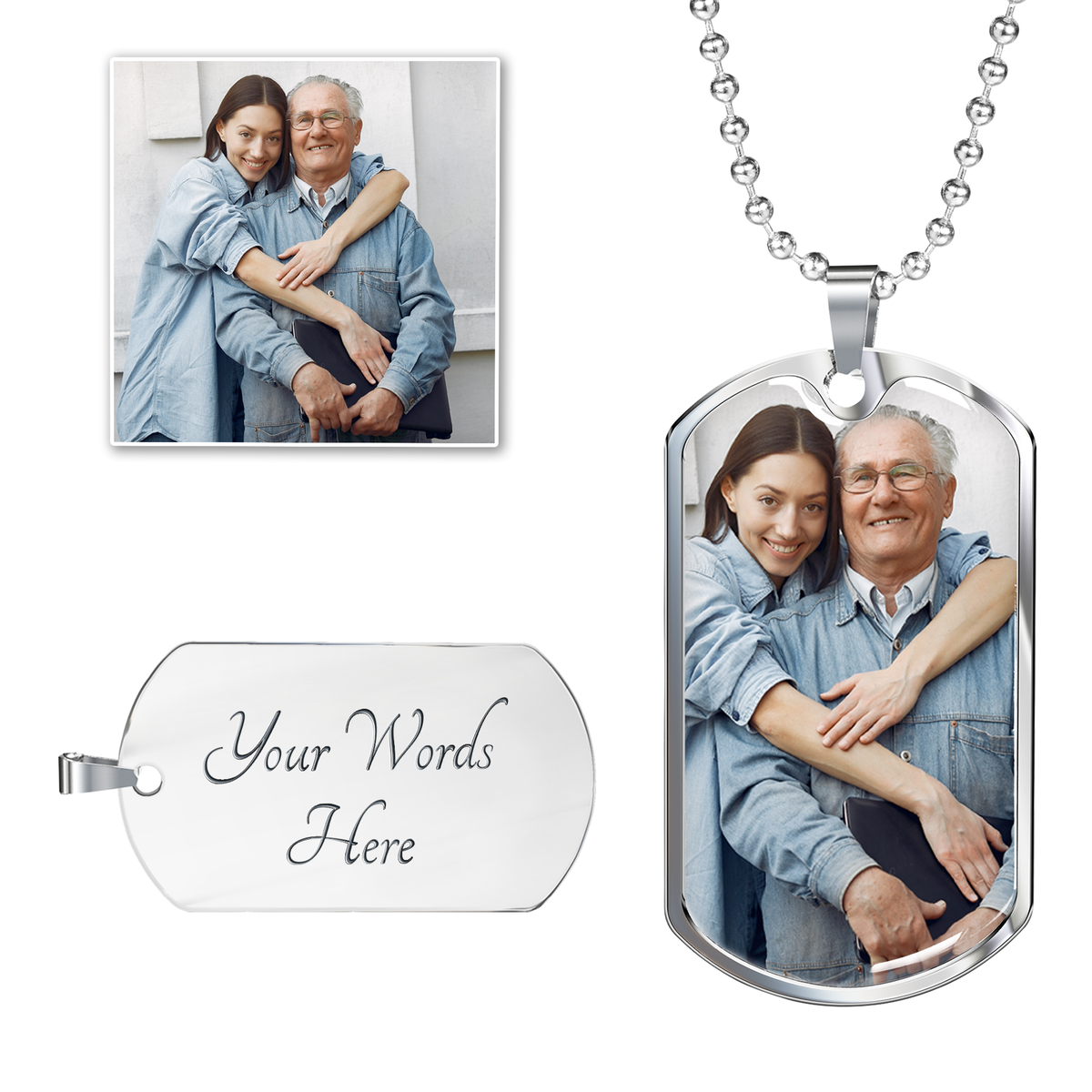 To Dad From Daughter Personalized Loving Them Message Dog Tag Pendant Keychain Stainless Steel or 18k Gold-Express Your Love Gifts
