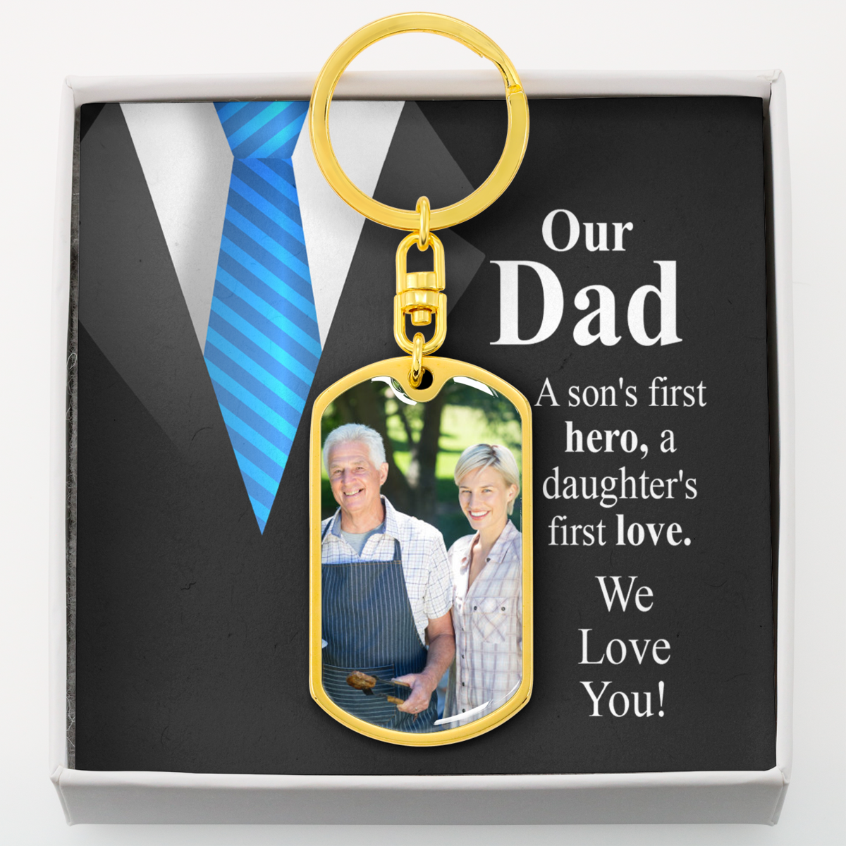 To Dad From Son & Daughter Personalized First Hero First Love Message Dog Tag Pendant Keychain Stainless Steel or 18k Gold-Express Your Love Gifts