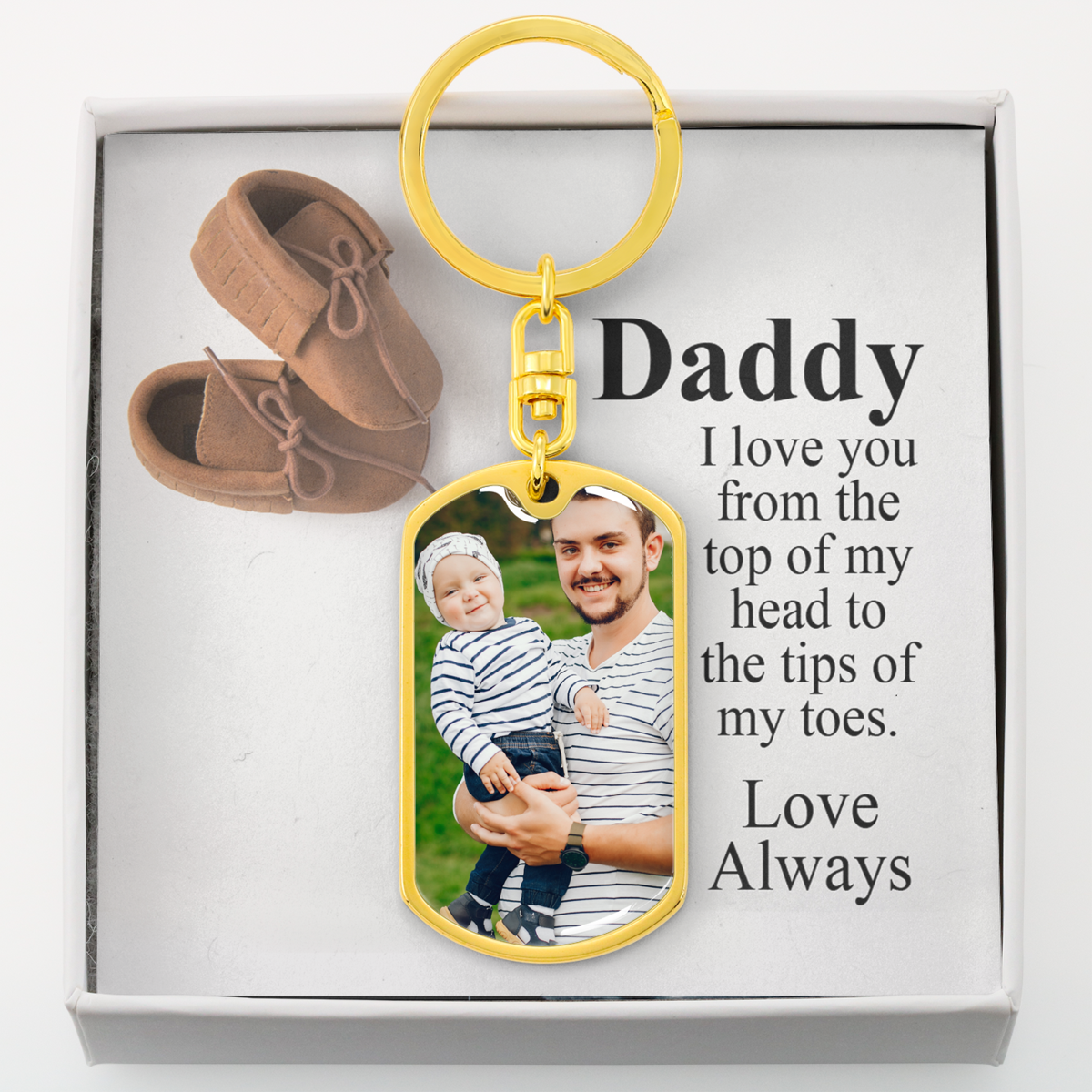 To Dad Personalized From The Top Of My Head Message Dog Tag Pendant Keychain Stainless Steel or 18k Gold-Express Your Love Gifts