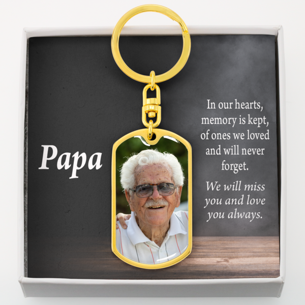 To Dad Personalized Memorial Remembrance Never Forget Message Dog Tag Pendant Keychain Stainless Steel or 18k Gold-Express Your Love Gifts