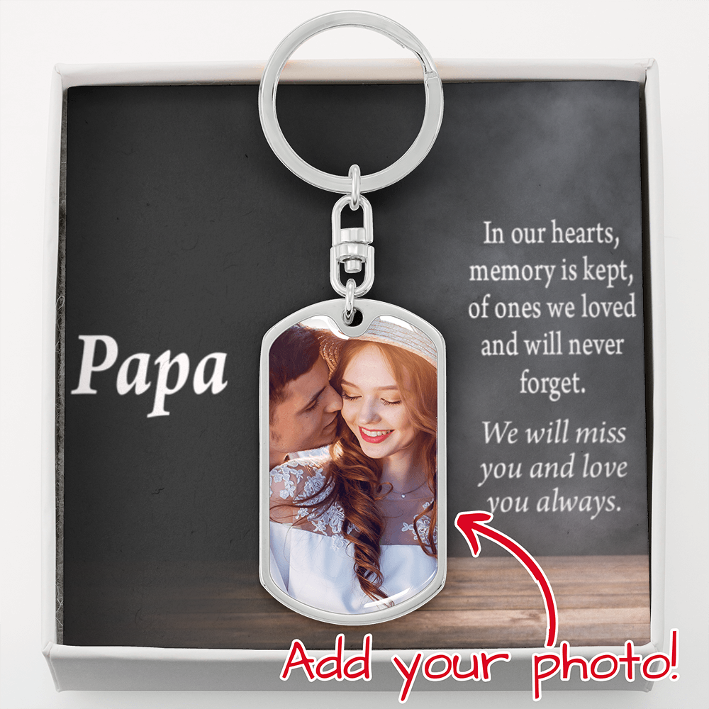 To Dad Personalized Memorial Remembrance Never Forget Message Dog Tag Pendant Keychain Stainless Steel or 18k Gold-Express Your Love Gifts