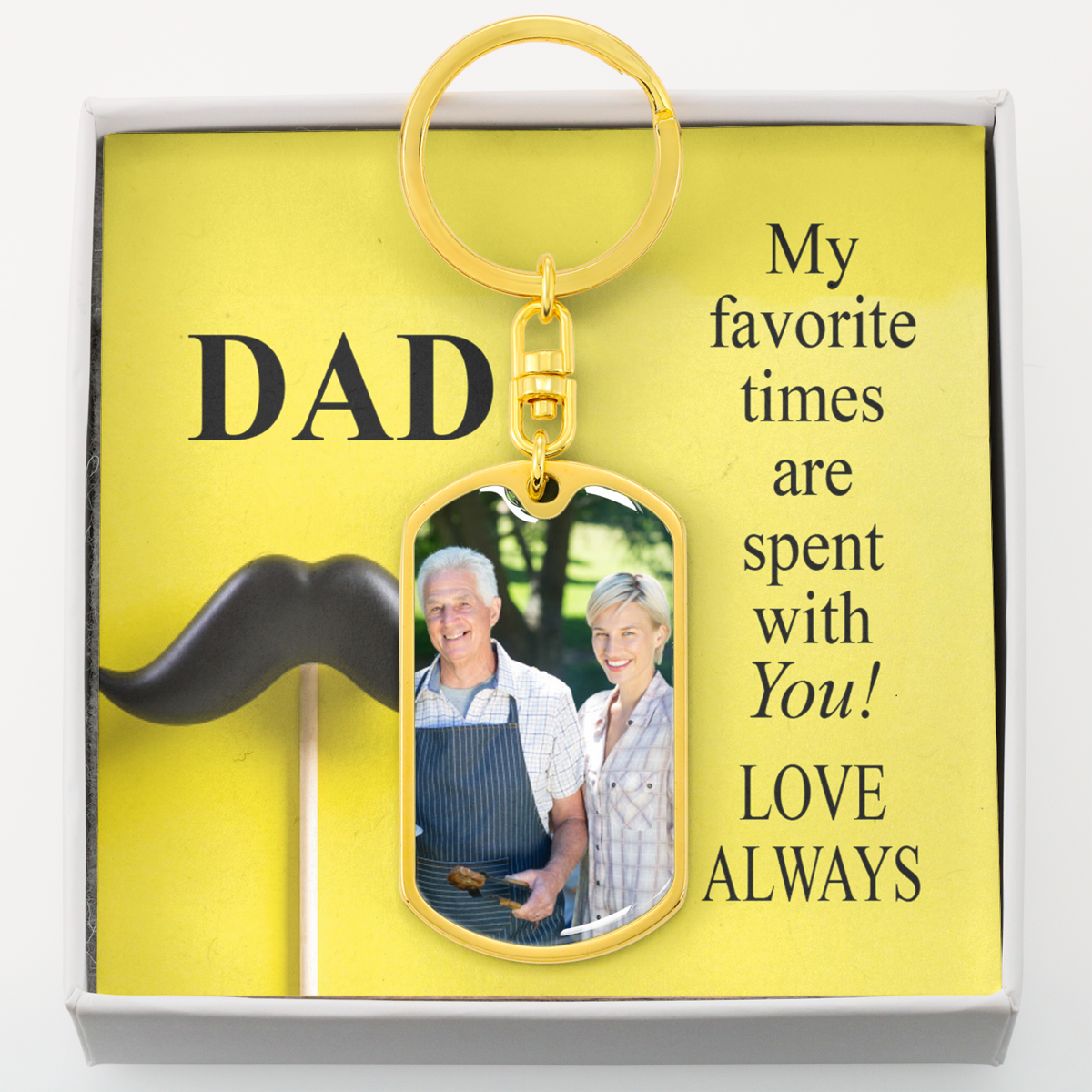 To Dad Personalized Message Favorite Times Message Dog Tag Pendant Keychain Stainless Steel or 18k Gold-Express Your Love Gifts
