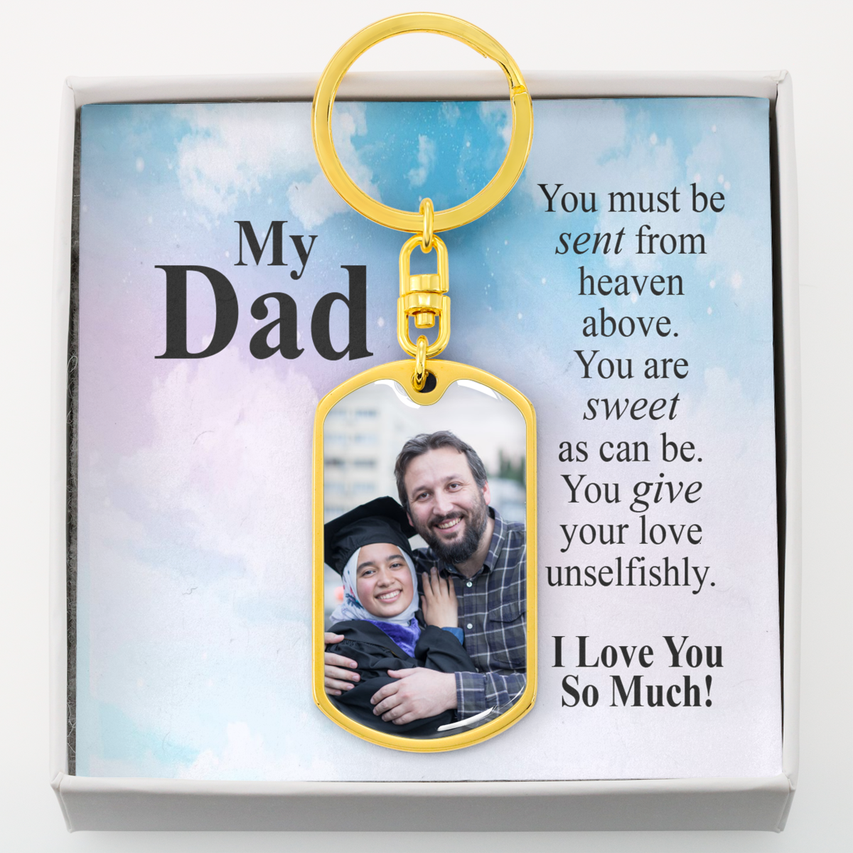 To Dad Personalized Sent From Heaven Message Dog Tag Pendant Keychain Stainless Steel or 18k Gold-Express Your Love Gifts