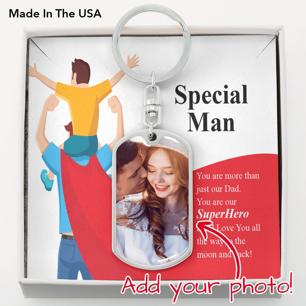 To Dad Personalized Superhero Dad Message Dog Tag Pendant Keychain Stainless Steel or 18k Gold-Express Your Love Gifts