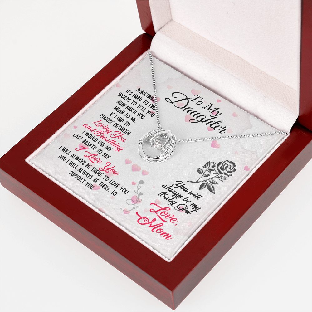 To Daughter From Mom Loving and Breathing Lucky Horseshoe Necklace Message Card 14k w CZ Crystals-Express Your Love Gifts