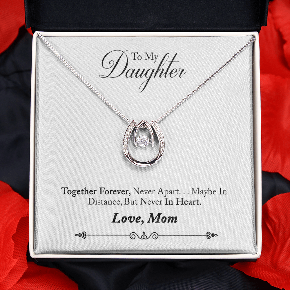 To Daughter from Mom Together Forever Lucky Horseshoe Necklace Message Card 14k w CZ Crystals-Express Your Love Gifts