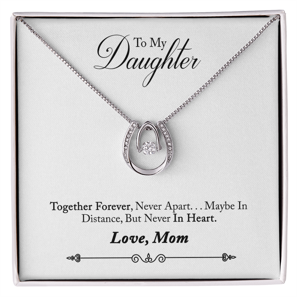 To Daughter from Mom Together Forever Lucky Horseshoe Necklace Message Card 14k w CZ Crystals-Express Your Love Gifts