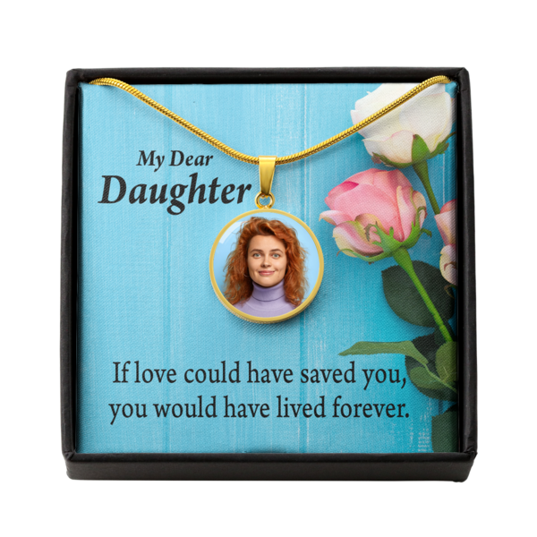 To Daughter Personalized Memorial Remembrance Forever Loved Stainless Steel or 18k Gold Circle Pendant 18-22"-Express Your Love Gifts