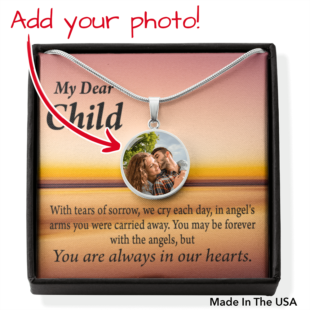To Daughter Personalized Memorial Remembrance In Angel'S Arms Stainless Steel or 18k Gold Circle Pendant 18-22"-Express Your Love Gifts