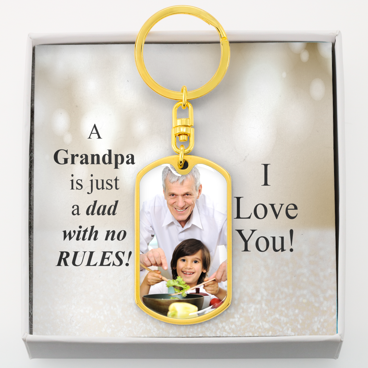 To Grandpa Personalized Grandpa Rules Message Dog Tag Pendant Keychain Stainless Steel or 18k Gold-Express Your Love Gifts