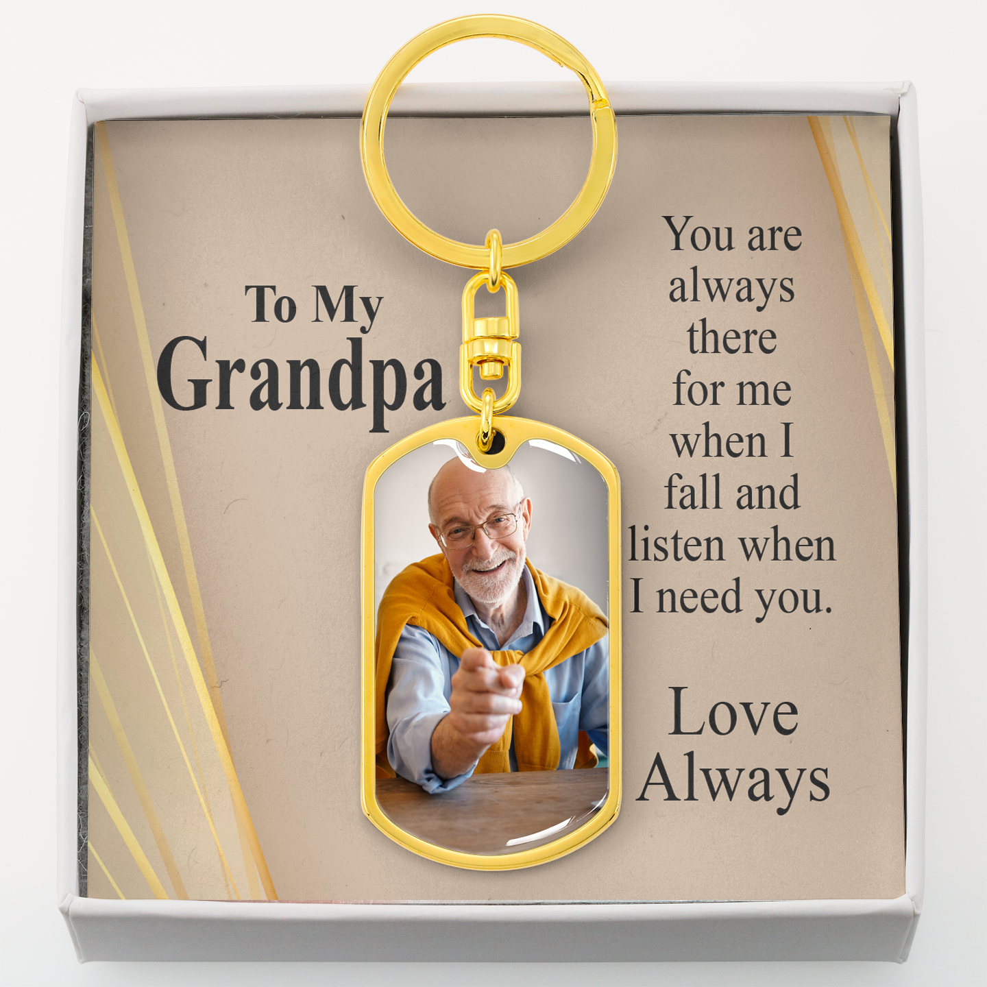 To Grandpa Personalized Message Dog Tag Pendant Keychain Stainless Steel or 18k Gold-Express Your Love Gifts