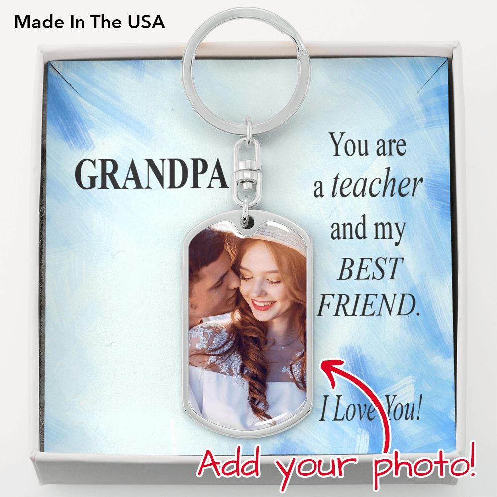 To Grandpa Personalized Teacher Grandpa Message Dog Tag Pendant Keychain Stainless Steel or 18k Gold-Express Your Love Gifts