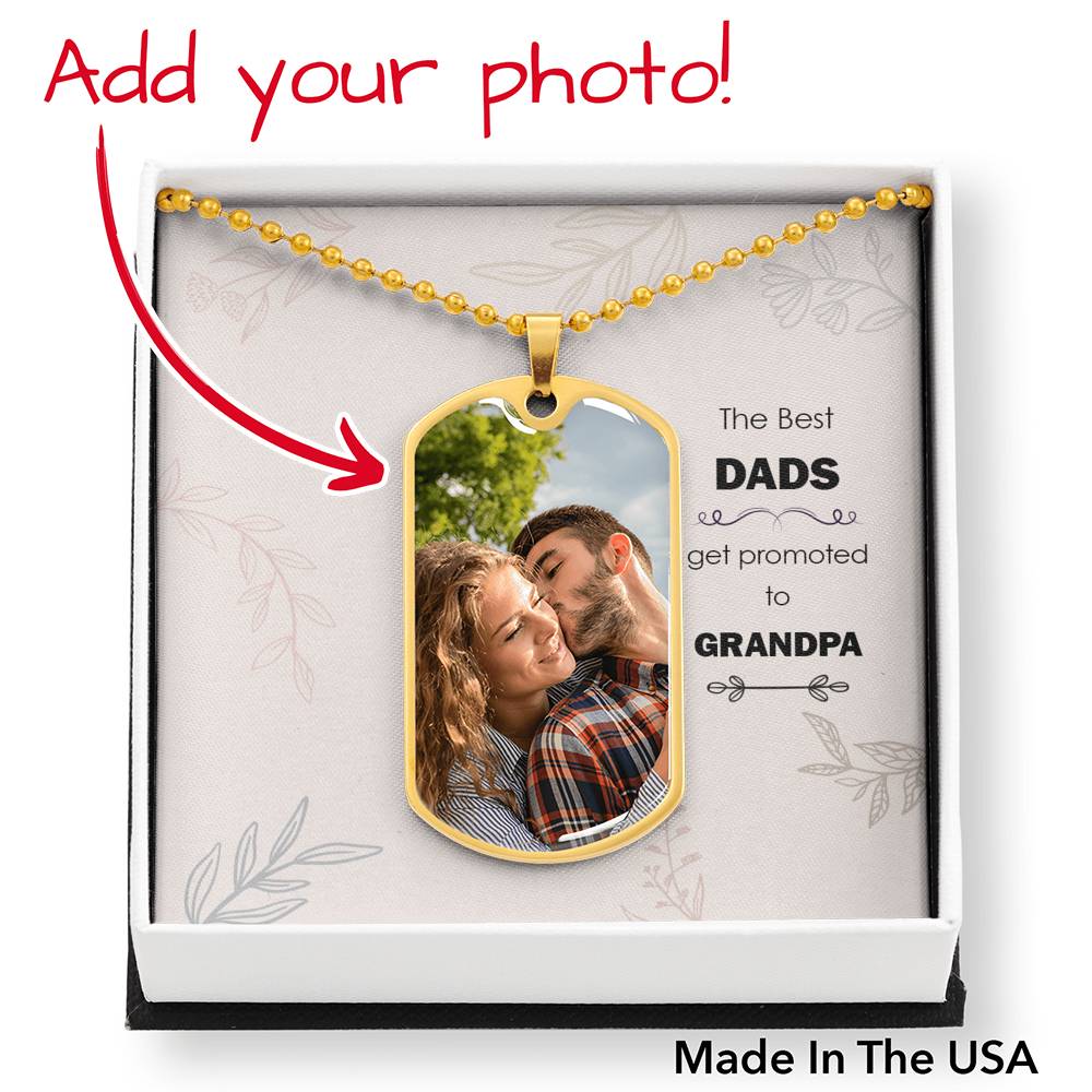 To Grandpa Personalized The Best Dad Necklace Stainless Steel or 18k Gold Dog Tag W 24" Chain-Express Your Love Gifts