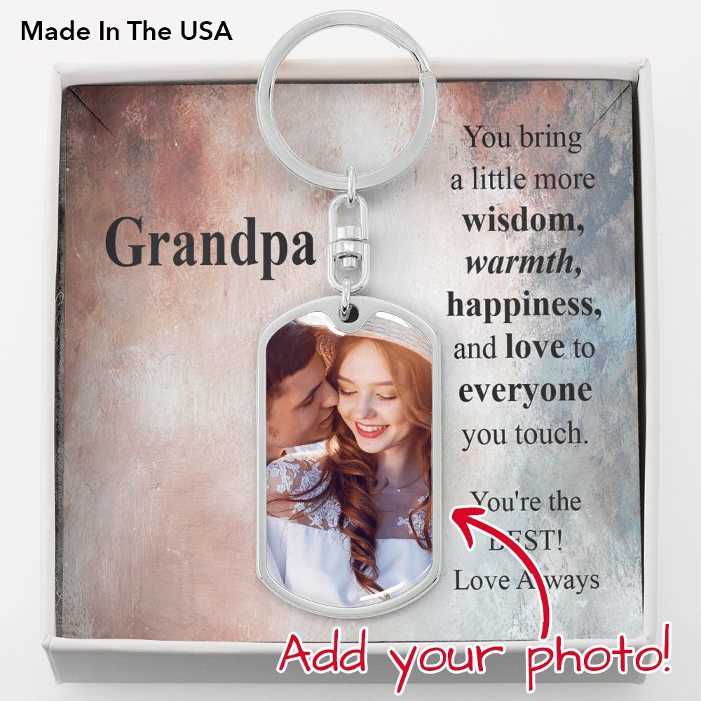 To Grandpa Personalized Wonderful Grandpa Message Dog Tag Pendant Keychain Stainless Steel or 18k Gold-Express Your Love Gifts