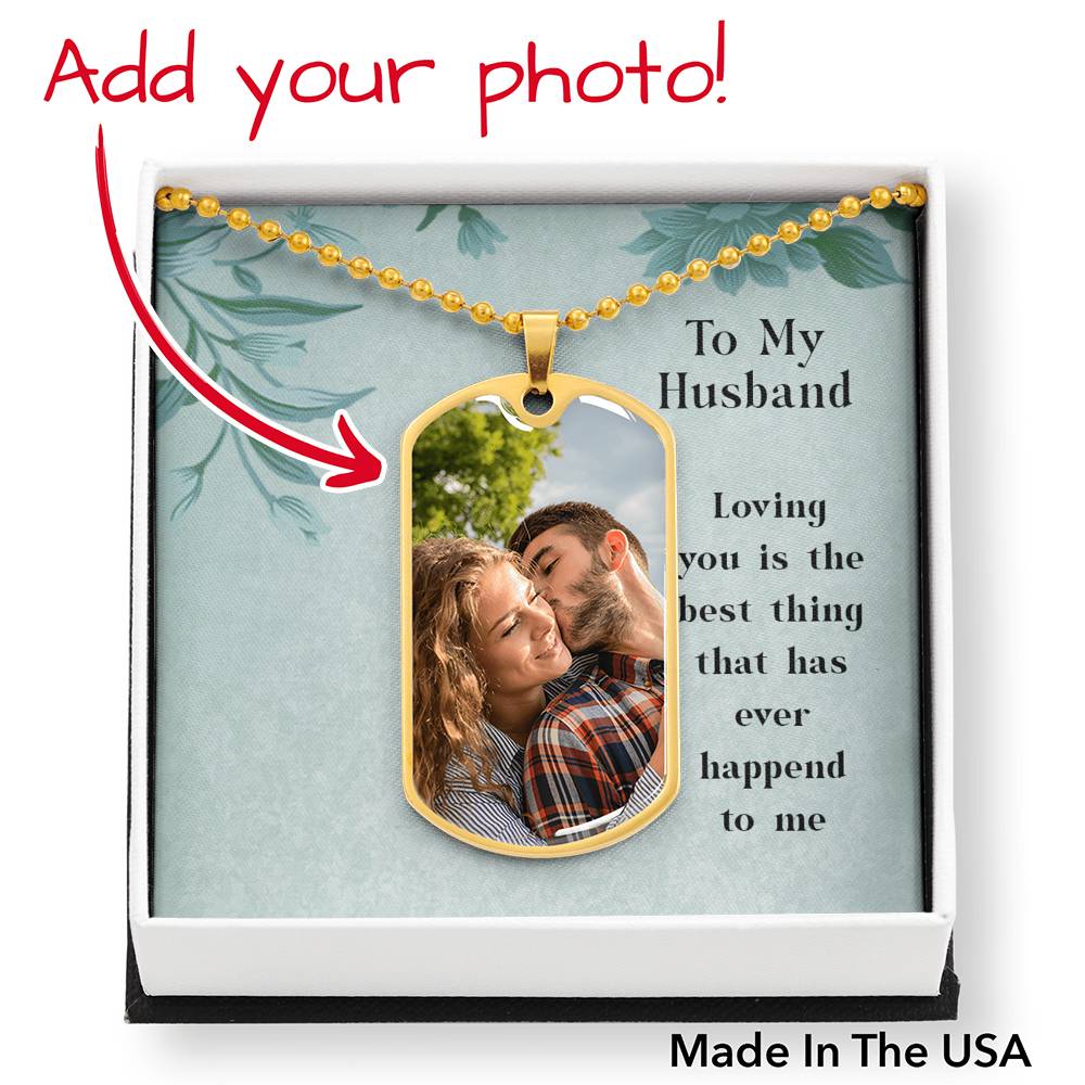 To Husband From Wife Personalized Loving You Is The Best Necklace Stainless Steel or 18k Gold Dog Tag W 24" Chain-Express Your Love Gifts