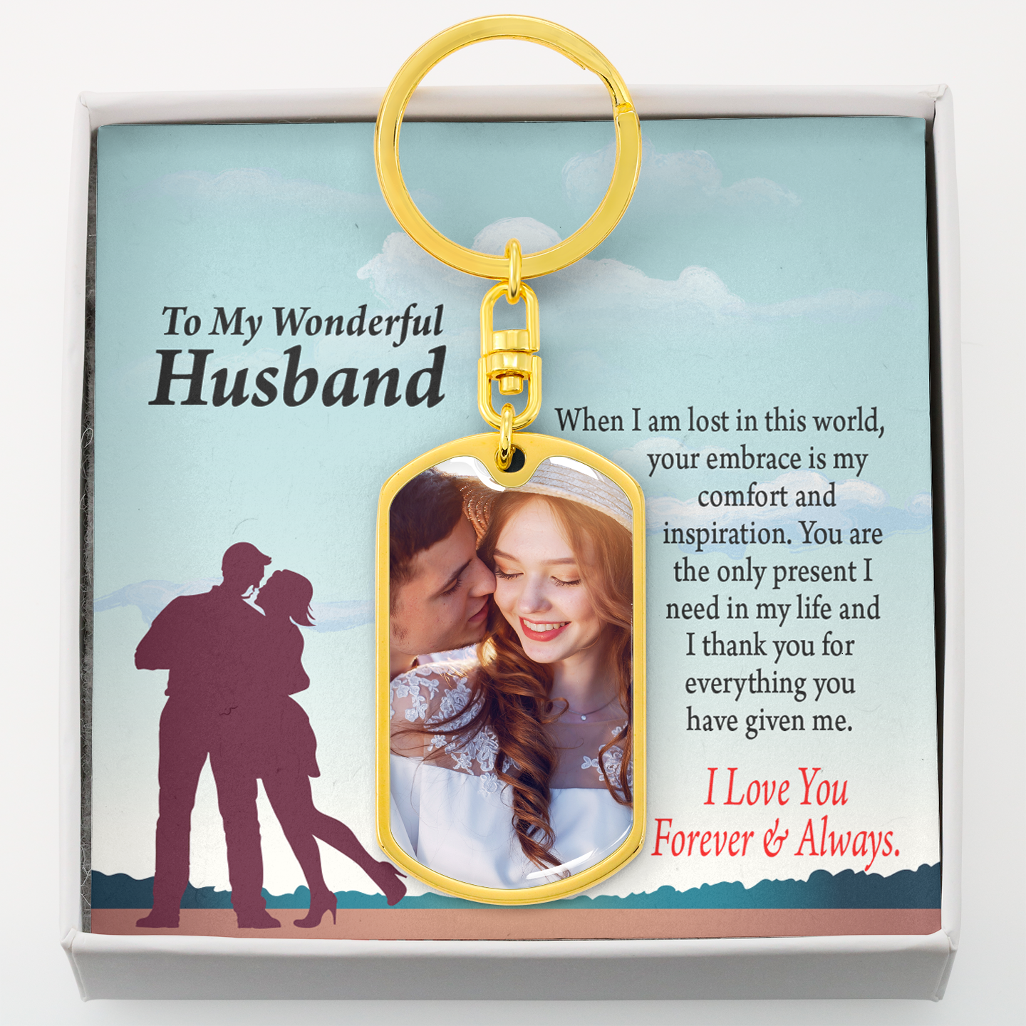To Husband From Wife Personalized You're The Only Present I Need Dog Tag Pendant Keychain Stainless Steel or 18k Gold-Express Your Love Gifts