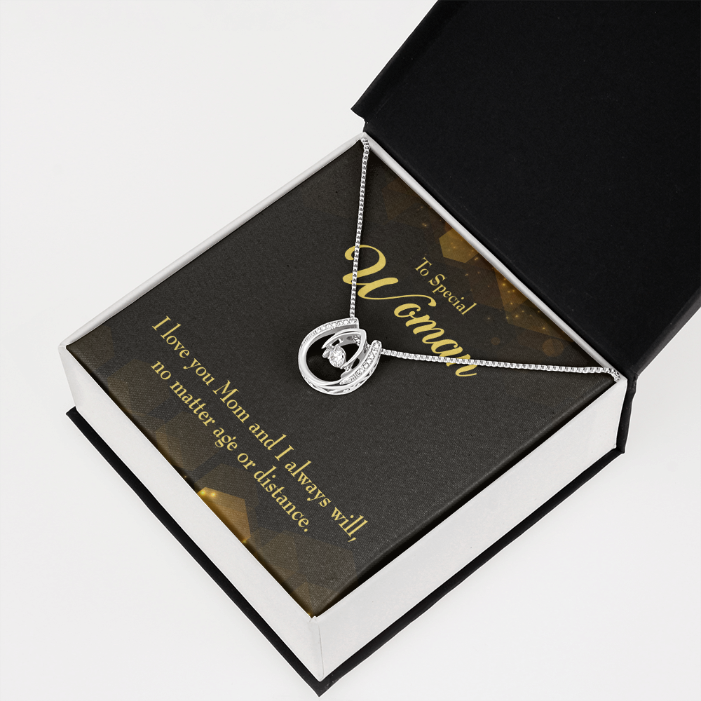 To Mom Age or Distance Lucky Horseshoe Necklace Message Card 14k w CZ Crystals-Express Your Love Gifts