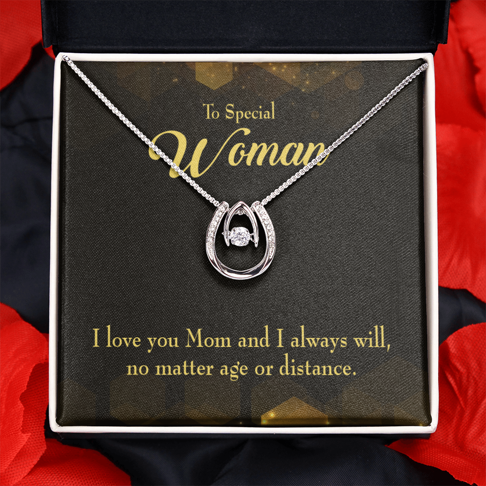 To Mom Age or Distance Lucky Horseshoe Necklace Message Card 14k w CZ Crystals-Express Your Love Gifts