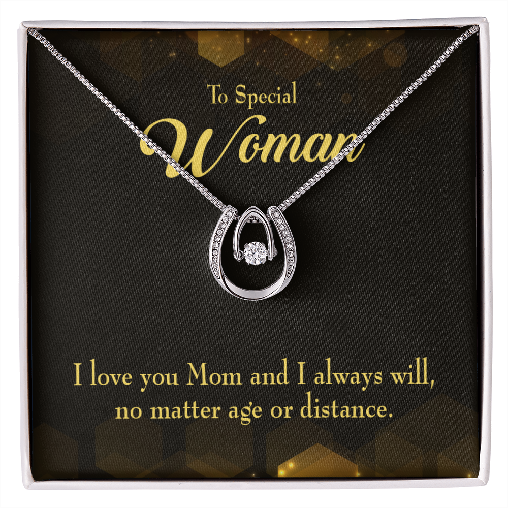 To Mom Age or Distance Lucky Horseshoe Necklace Message Card 14k w CZ Crystals-Express Your Love Gifts