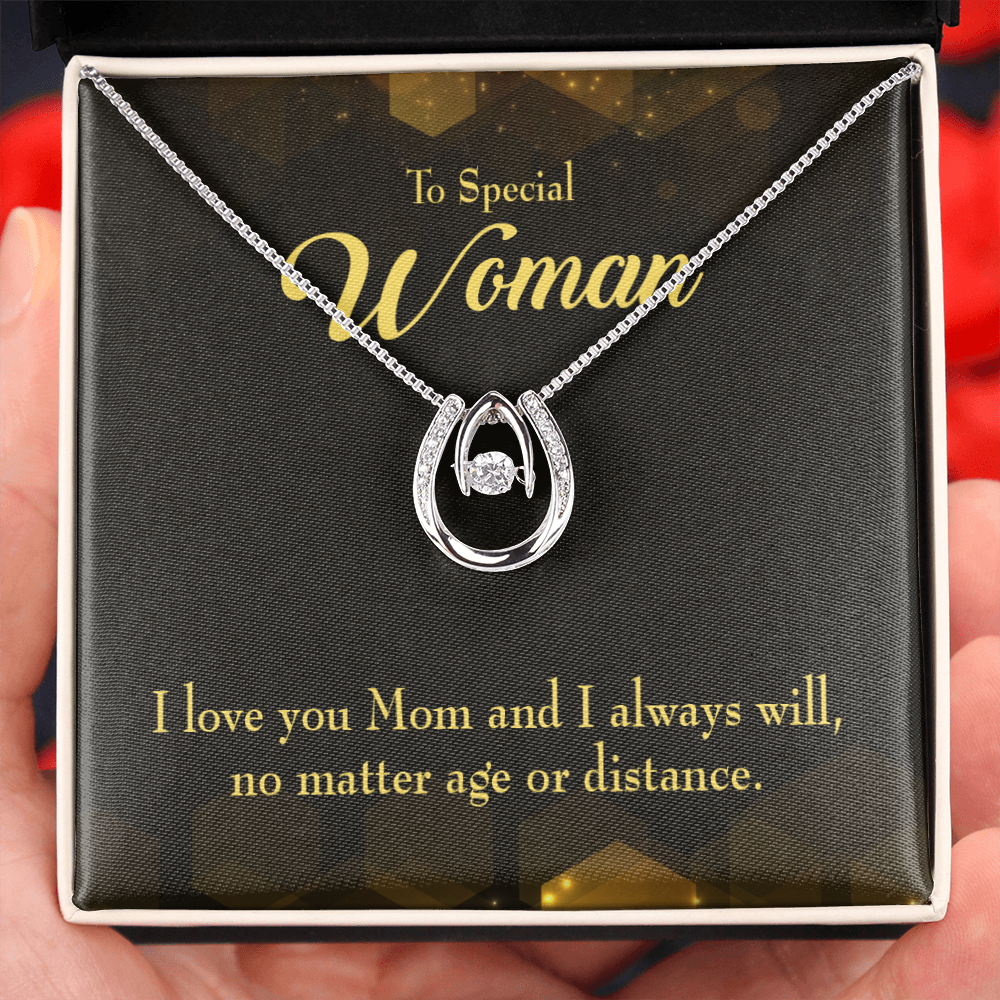 To Mom Age or Distance Lucky Horseshoe Necklace Message Card 14k w CZ Crystals-Express Your Love Gifts