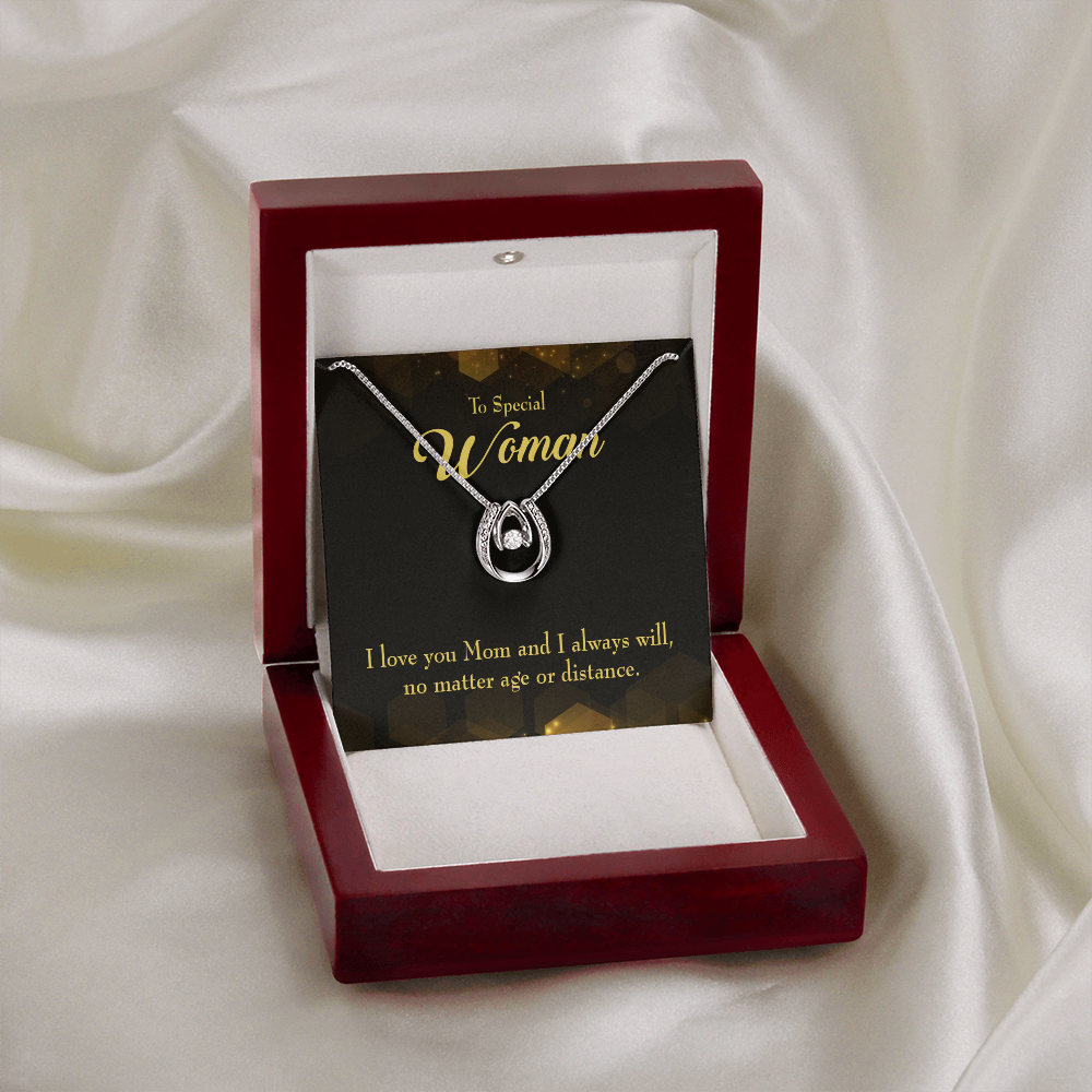 To Mom Age or Distance Lucky Horseshoe Necklace Message Card 14k w CZ Crystals-Express Your Love Gifts