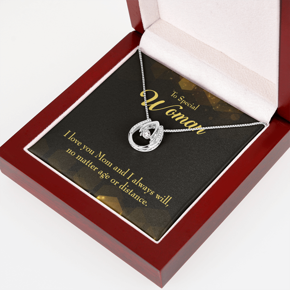 To Mom Age or Distance Lucky Horseshoe Necklace Message Card 14k w CZ Crystals-Express Your Love Gifts