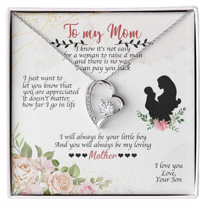 To Mom Always Be Your Little Boy Forever Necklace w Message Card-Express Your Love Gifts