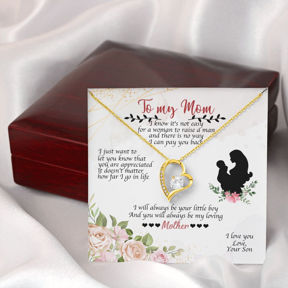 To Mom Always Be Your Little Boy Forever Necklace w Message Card-Express Your Love Gifts