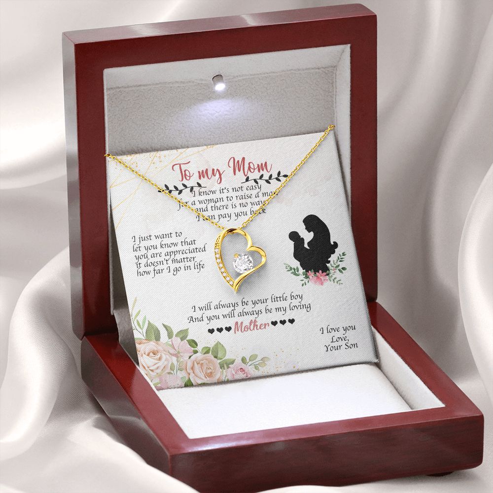 To Mom Always Be Your Little Boy Forever Necklace w Message Card-Express Your Love Gifts