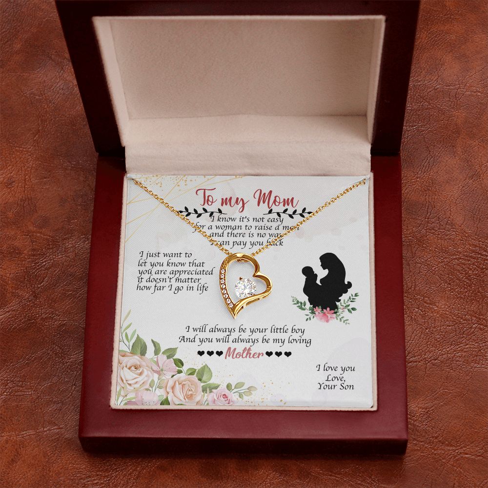 To Mom Always Be Your Little Boy Forever Necklace w Message Card-Express Your Love Gifts