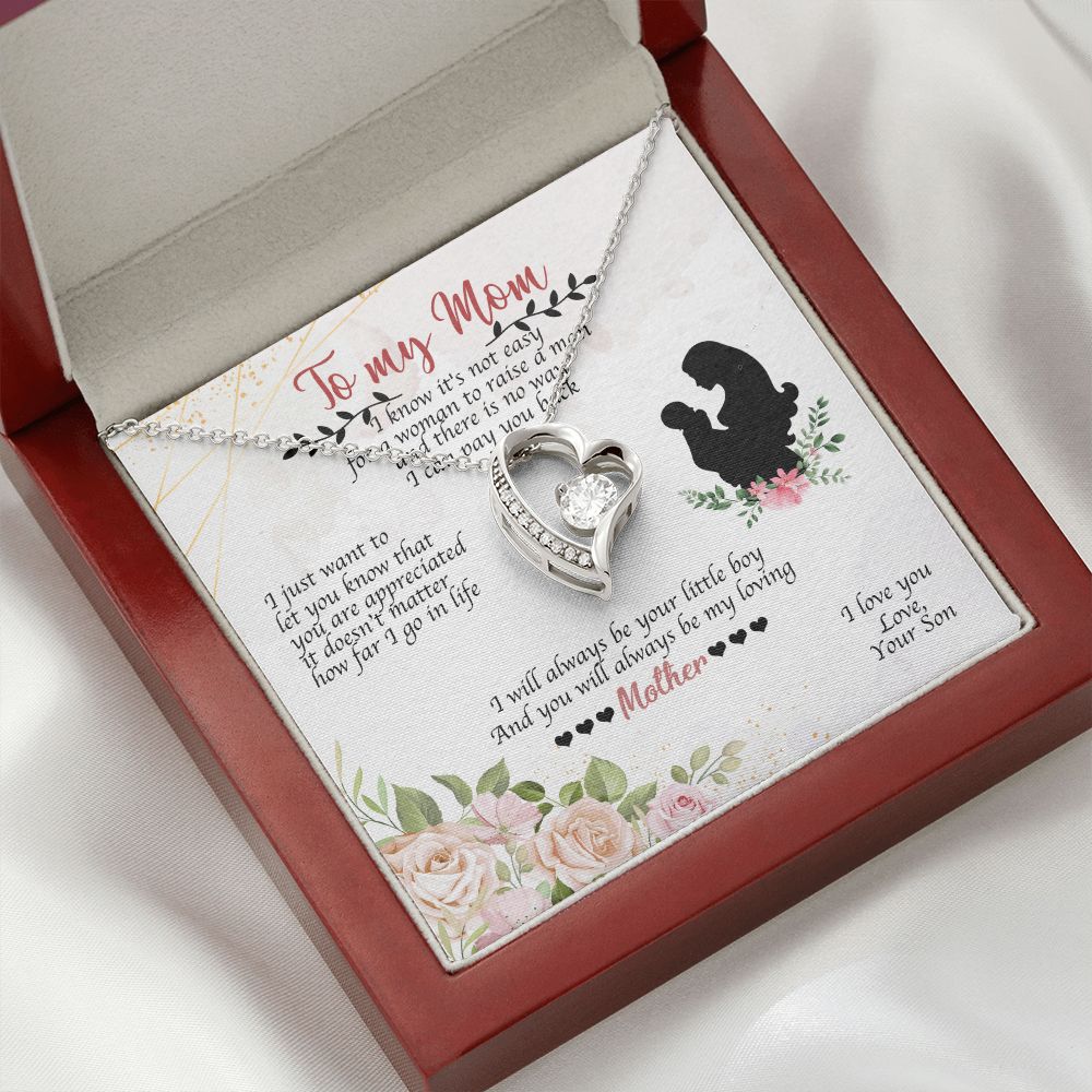 To Mom Always Be Your Little Boy Forever Necklace w Message Card-Express Your Love Gifts