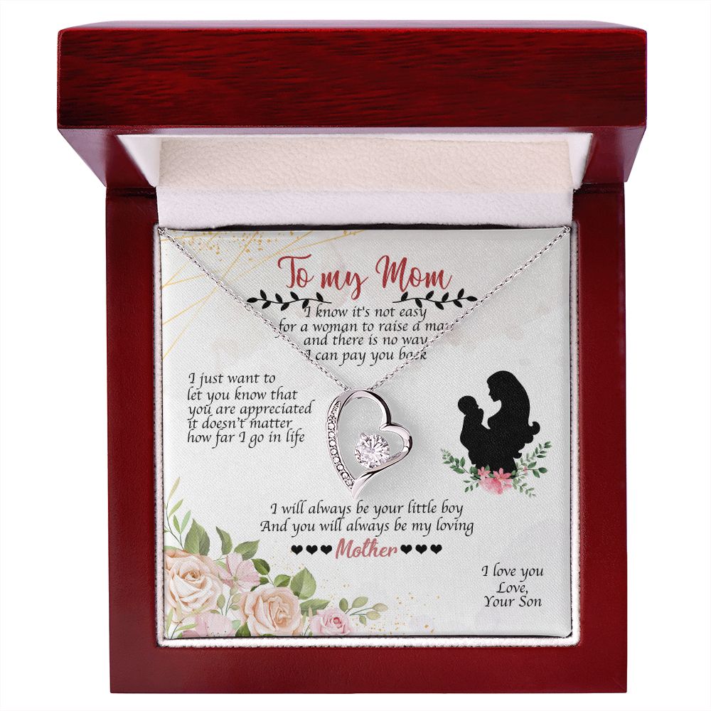 To Mom Always Be Your Little Boy Forever Necklace w Message Card-Express Your Love Gifts