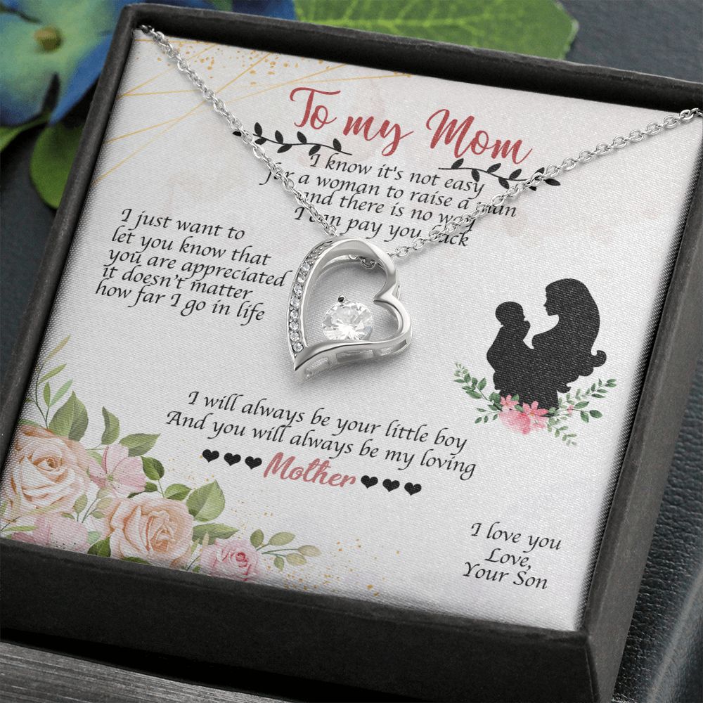 To Mom Always Be Your Little Boy Forever Necklace w Message Card-Express Your Love Gifts