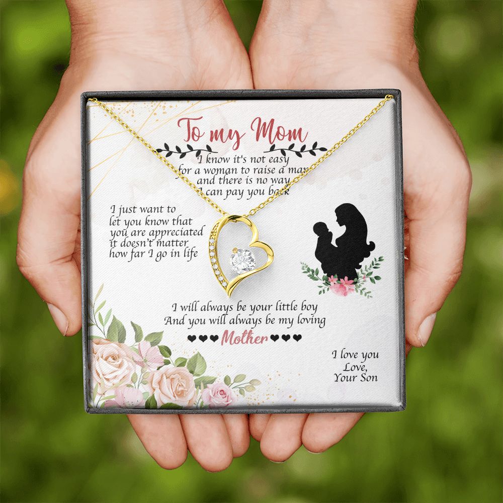 To Mom Always Be Your Little Boy Forever Necklace w Message Card-Express Your Love Gifts