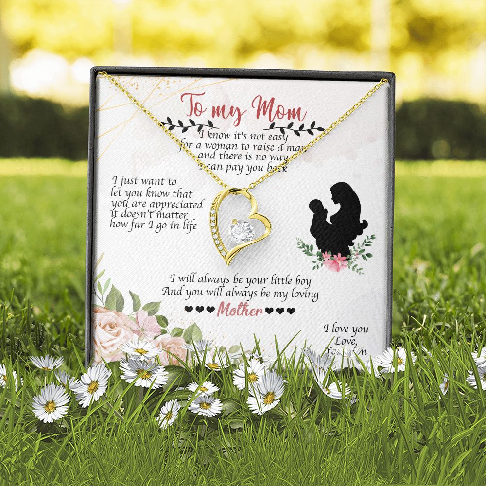 To Mom Always Be Your Little Boy Forever Necklace w Message Card-Express Your Love Gifts