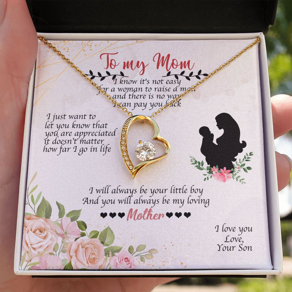 To Mom Always Be Your Little Boy Forever Necklace w Message Card-Express Your Love Gifts