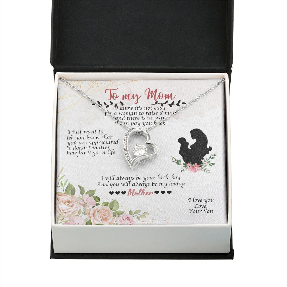 To Mom Always Be Your Little Boy Forever Necklace w Message Card-Express Your Love Gifts