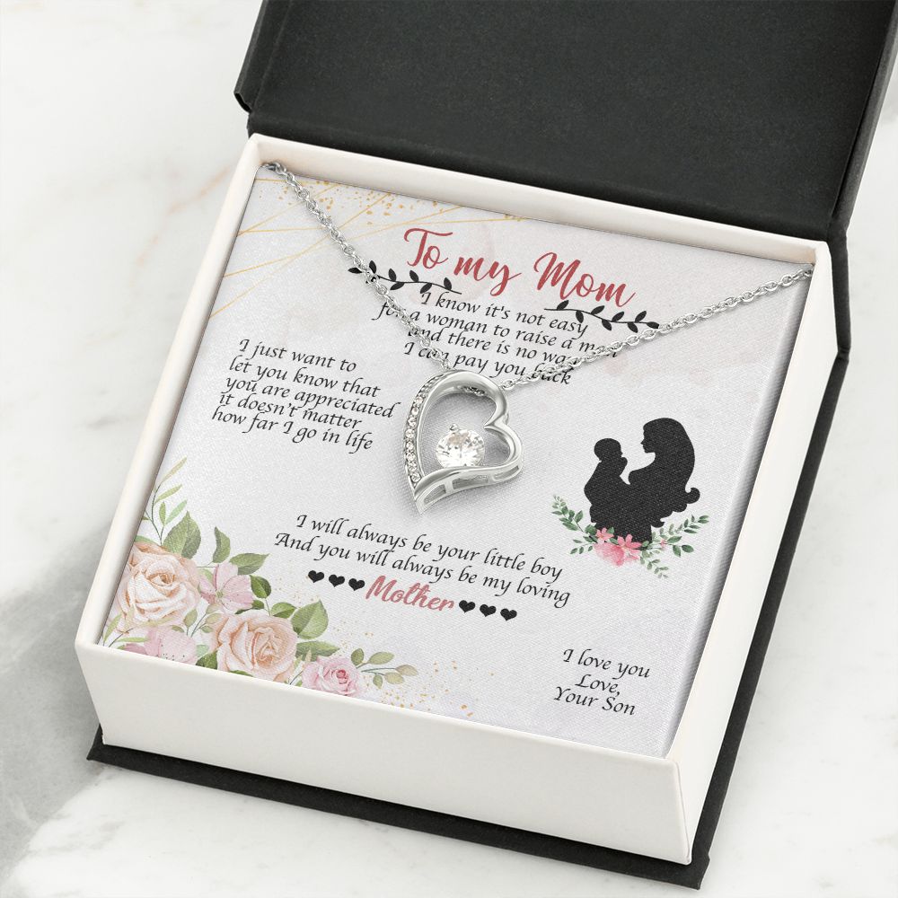 To Mom Always Be Your Little Boy Forever Necklace w Message Card-Express Your Love Gifts