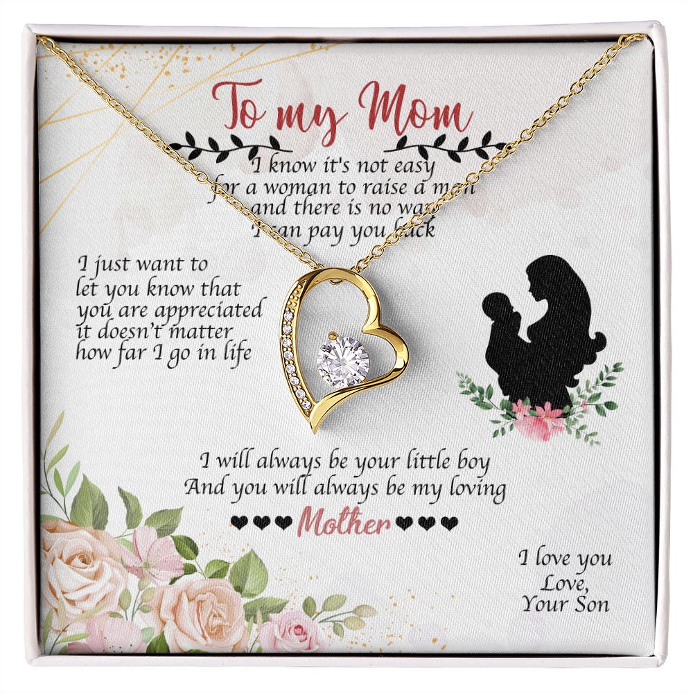 To Mom Always Be Your Little Boy Forever Necklace w Message Card-Express Your Love Gifts