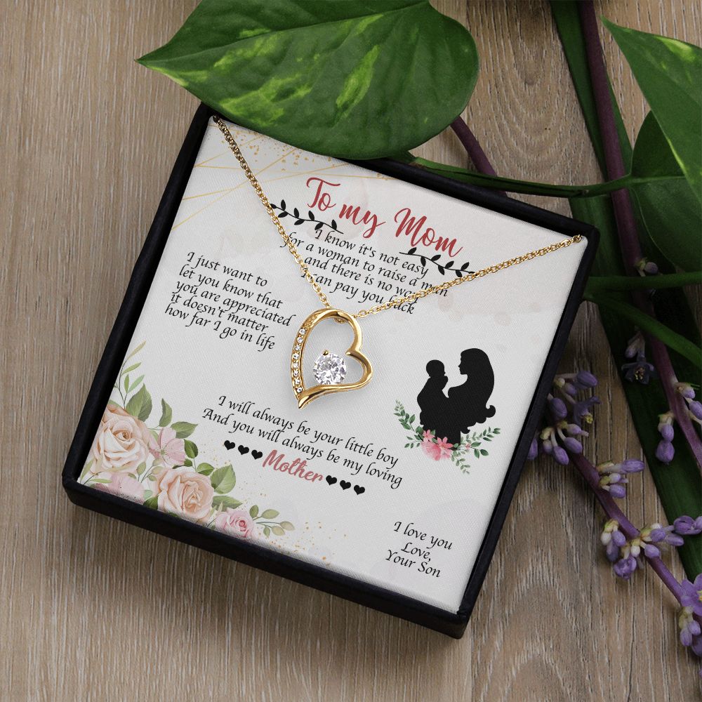 To Mom Always Be Your Little Boy Forever Necklace w Message Card-Express Your Love Gifts