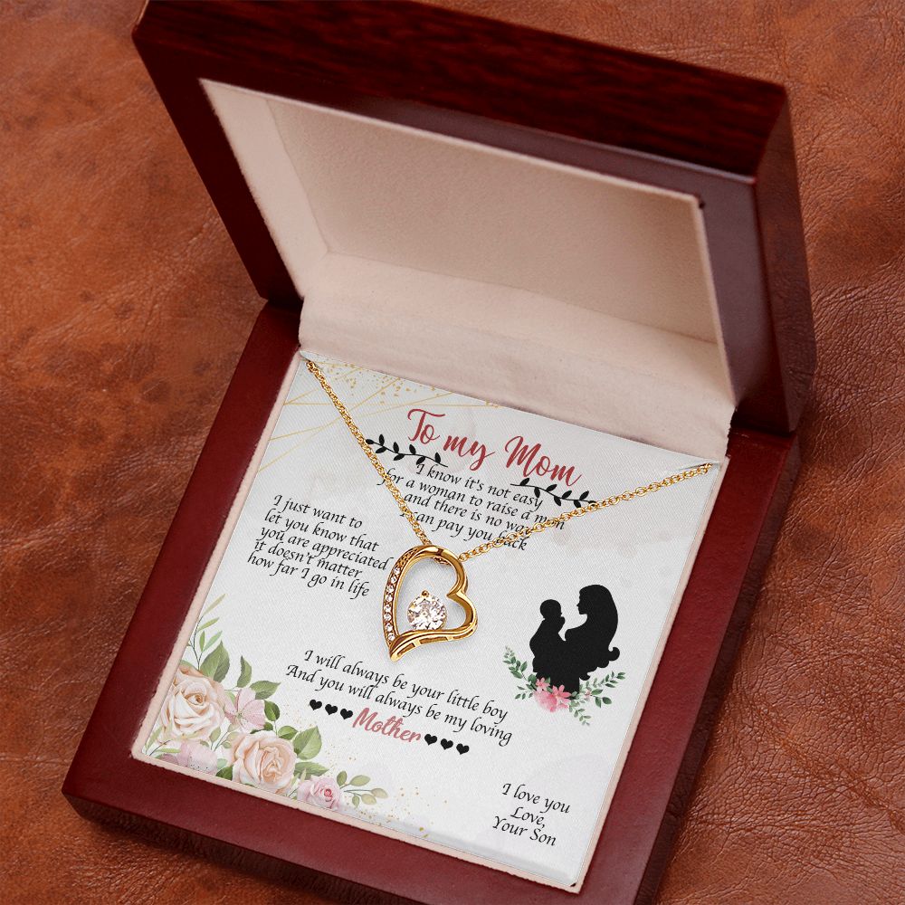 To Mom Always Be Your Little Boy Forever Necklace w Message Card-Express Your Love Gifts