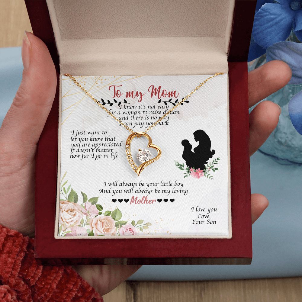 To Mom Always Be Your Little Boy Forever Necklace w Message Card-Express Your Love Gifts