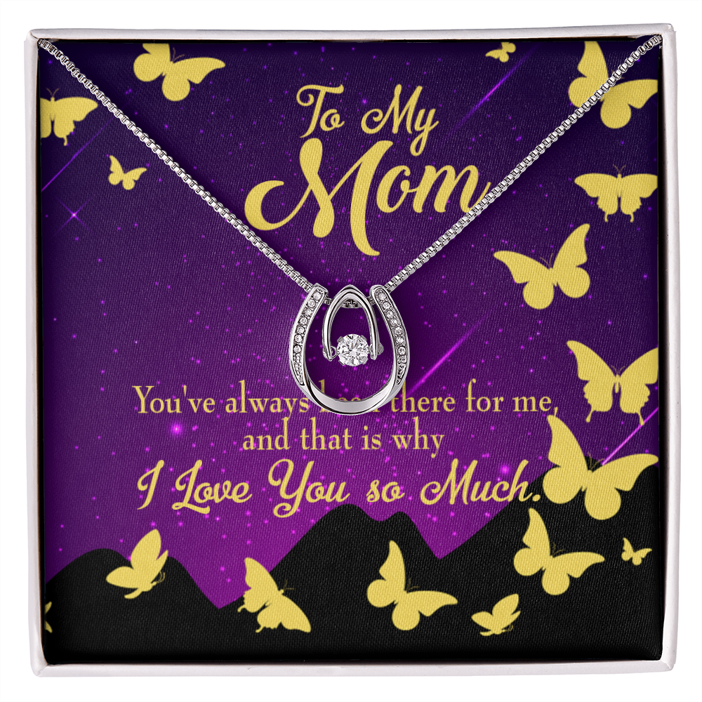 To Mom Always Been There Lucky Horseshoe Necklace Message Card 14k w CZ Crystals-Express Your Love Gifts